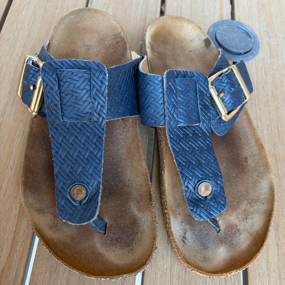 Haflinger Blue 38 Sandals with Gold Buckle
